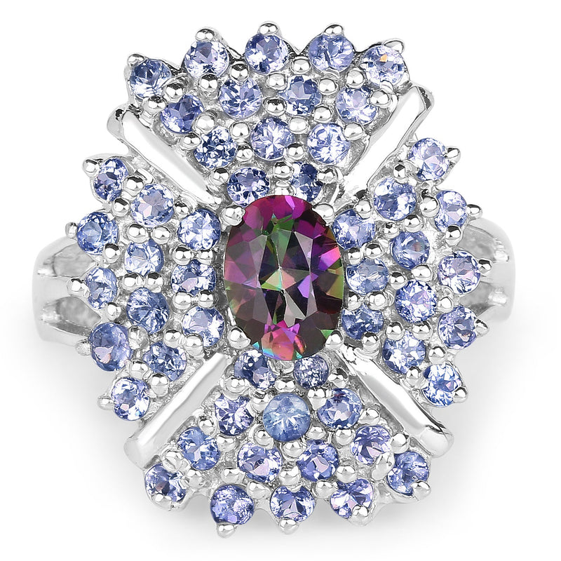 Bids.com 2.86 Carat Genuine Mystic Topaz and Tanzanite .925 Sterling Silver Ring Rings White Smoke size 7.50,size 8.00,size 6.00,size 7.00,size 9.00