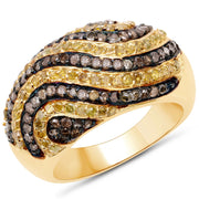 Bids.com 14K Yellow Gold Plated 1.19 Carat Genuine Champagne Diamond and Yellow Diamond .925 Sterling Silver Ring Rings White Smoke size 6.00,size 7.00,size 8.00,size 9.00,size 5.00