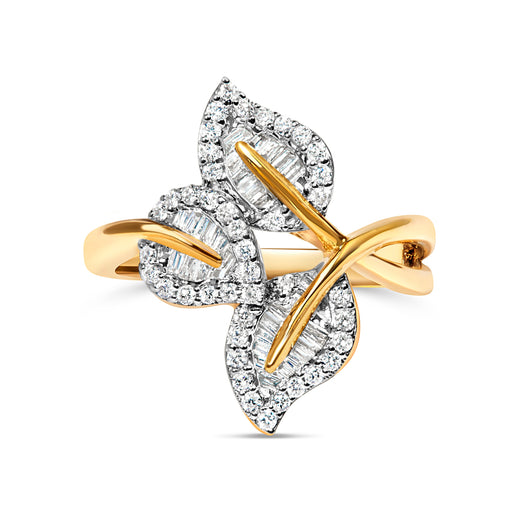 Bids.com 18K Yellow Gold Plated .925 Sterling Silver 1/2 Cttw Baguette and Round Diamond Bypass Triple Leaf Ring (I-J Color, I1-I2 Clarity) - Size 5 Rings White Smoke 5 / Yellow.Sterling Silver,6 / Yellow.Sterling Silver,7 / Yellow.Sterling Silver,8 / Yellow.Sterling Silver,9 / Yellow.Sterling Silver