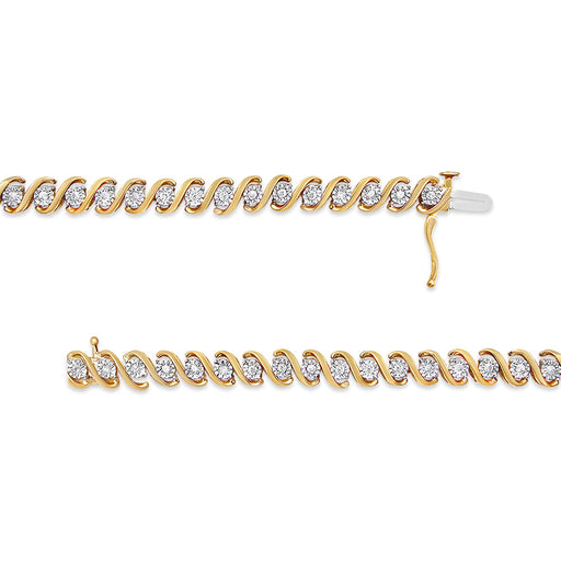 Bids.com 14K Yellow Gold Plated .925 Sterling Silver 1/2 Cttw Round Miracle-Set Diamond S-Curve Tennis Bracelet (I-J Color, I3 Clarity) - 7" Bracelets White Smoke YellowWhite.Sterling Silver / 7