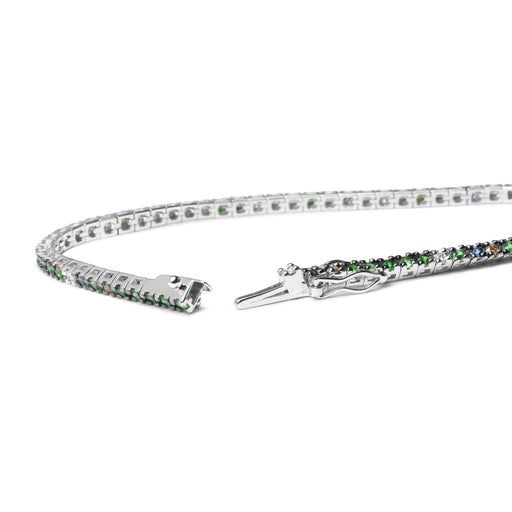 Bids.com 18K White Gold 3/8 Cttw Diamond with Blue Sapphire and Green Tsavorite Gemstone Multi-Colored Tennis Bracelet (Brown and G-H Color, SI1-SI2 Clarity) - Size 7" Bracelets White Smoke White.Gold / 7