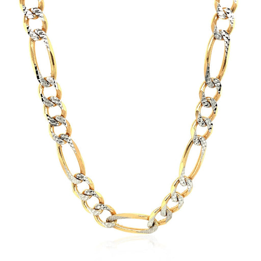 Bids.com 7.0mm 14K Yellow Gold Solid Pave Figaro Chain Necklaces White Smoke 24 / Two-Tone Gold,26 / Two-Tone Gold,30 / Two-Tone Gold