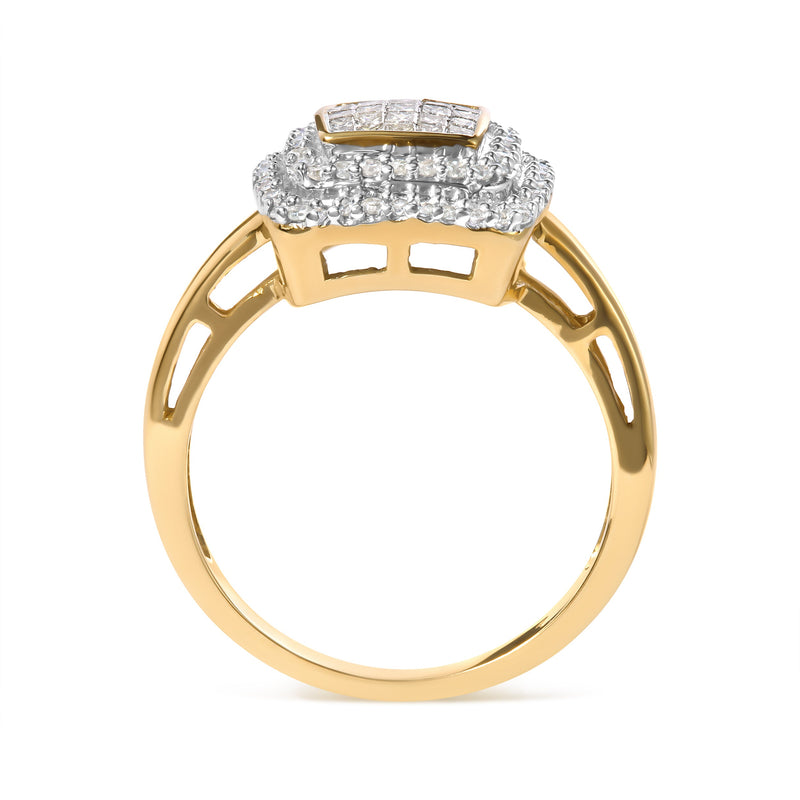Bids.com 10K Yellow Gold 1/2 cttw Round and Princess Diamond Composite Head and Halo Ring (H-I Color, SI1-SI2 Clarity) - Ring Size 7 Rings White Smoke 7 / Yellow.Gold