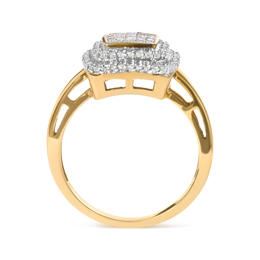 Bids.com 10K Yellow Gold 1/2 cttw Round and Princess Diamond Composite Head and Halo Ring (H-I Color, SI1-SI2 Clarity) - Ring Size 7 Rings White Smoke 7 / Yellow.Gold