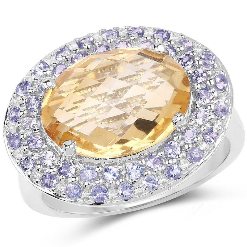 Bids.com 5.78 Carat Genuine Citrine and Tanzanite .925 Sterling Silver Ring Rings White Smoke size 7.00,size 8.00,size 8.50,size 6.00,size 9.00