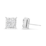 Bids.com 14K White Gold 1 1/2 Cttw Invisible Set Princess-Cut Diamond Contemporary Wavy Quad Stud Earrings (I-J Color, I1-I2 Clarity) Earrings White Smoke White.Gold / 1.5