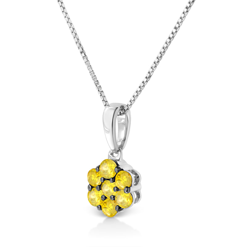 Bids.com .925 Sterling Silver 1/2 Cttw Prong Set Treated Green Diamond Floral Cluster 18" Pendant Necklace (Green Color, I1-I2 Clarity) Necklaces White Smoke Yellow Diamond / 0.25 / White,Yellow Diamond / 0.25 / Yellow,Green Diamond / 0.25 / White,Yellow Diamond / 0.5 / White,Green Diamond / 0.5 / White