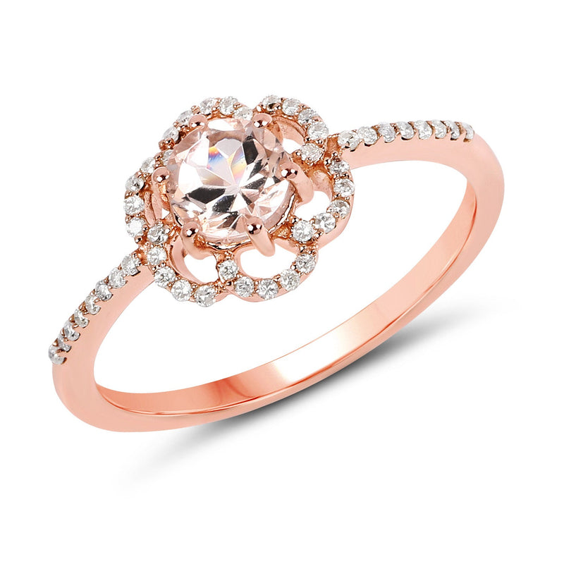 Bids.com 0.54 Carat Genuine Morganite and White Diamond 14K Rose Gold Ring Rings White Smoke size 7.00,size 6.00,size 8.00,size 5.00,size 9.00