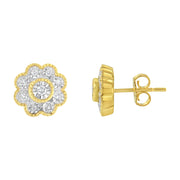 Bids.com 14K Yellow Gold Plated .925 Sterling Silver 1/6 Cttw Miracle-Plate Set Diamond Floral Stud Earrings (I-J Color, I2-I3 Clarity) Earrings White Smoke Yellow.Sterling Silver / 0.15