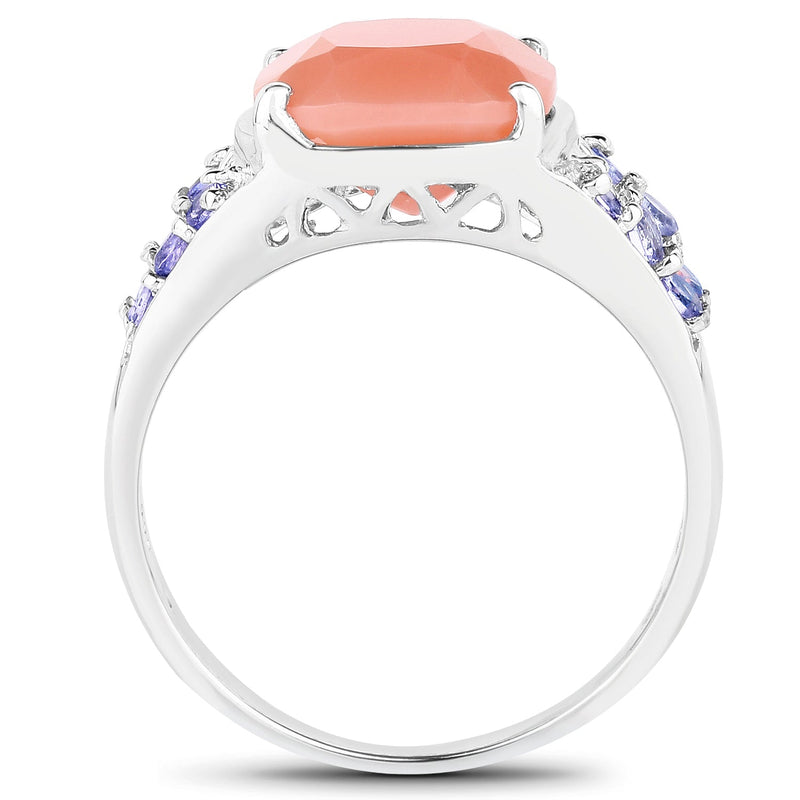 Bids.com 3.97 Carat Genuine Peach Moonstone and Tanzanite .925 Sterling Silver Ring Rings White Smoke size 7.00,size 6.00,size 8.00,size 9.00