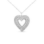 Bids.com .925 Sterling Silver 1 1/4 Cttw Round and Baguette-Cut Diamond Composite Heart 18" Pendant Necklace (I-J Color, I1-I2 Clarity) Necklaces White Smoke White.Sterling Silver / 18