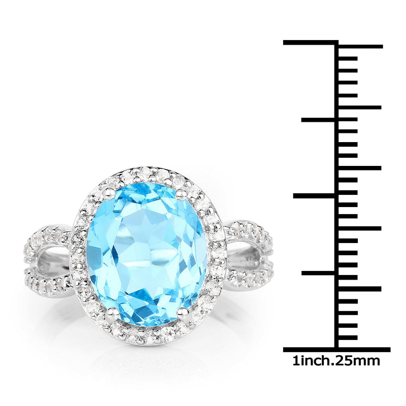 Bids.com 6.03 Carat Genuine Swiss Blue Topaz & White Topaz .925 Sterling Silver Ring Rings White Smoke size 6.00,size 7.00,size 9.00,size 8.00,size 5.00