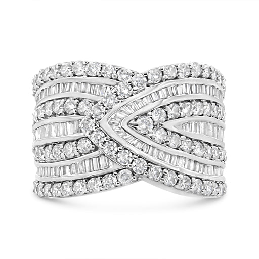 Bids.com .925 Sterling Silver 2 3/8 Cttw Diamond Multi Row Overlay Band Ring ( J-K Color, I3 Clarity) - Ring Size 7 Rings Light Gray 7 / White.Sterling Silver,6 / White.Sterling Silver,8 / White.Sterling Silver,9 / White.Sterling Silver