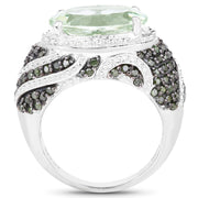 Bids.com 5.98 Carat Genuine Green Amethyst & Green Diamond .925 Sterling Silver Ring Rings White Smoke size 5.00,size 6.00,size 8.00,size 9.00,size 7.00,size 10.00