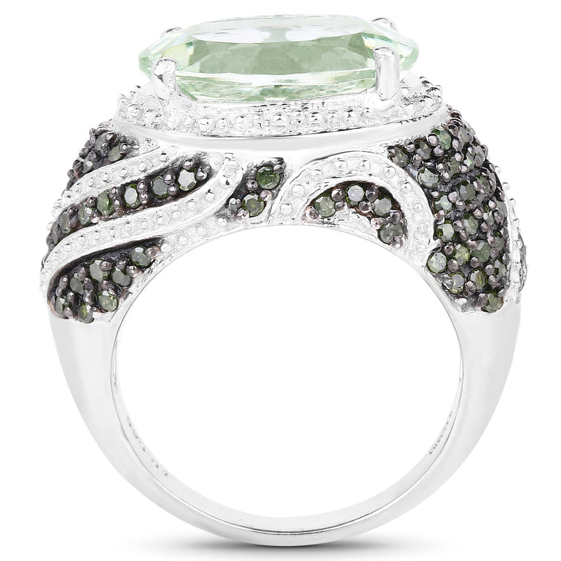 Bids.com 5.98 Carat Genuine Green Amethyst & Green Diamond .925 Sterling Silver Ring Rings White Smoke size 5.00,size 6.00,size 8.00,size 9.00,size 7.00,size 10.00