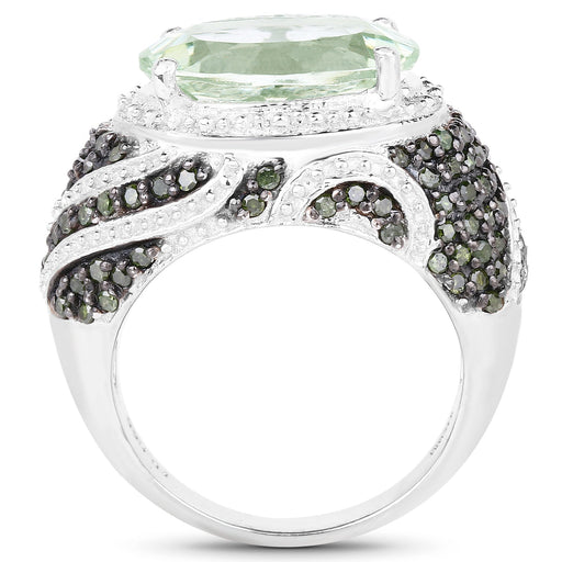 Bids.com 5.98 Carat Genuine Green Amethyst & Green Diamond .925 Sterling Silver Ring Rings White Smoke size 5.00,size 6.00,size 8.00,size 9.00,size 7.00,size 10.00