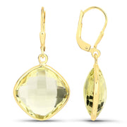 Bids.com 21.40 Carat Genuine Lemon Quartz .925 Sterling Silver Earrings Earrings White Smoke