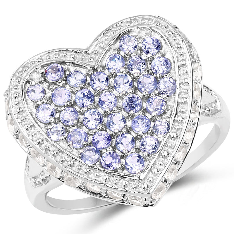 Bids.com 1.81 Carat Genuine Tanzanite and White Topaz .925 Sterling Silver Ring Rings White Smoke size 6.00,size 7.00,size 8.00,size 9.00