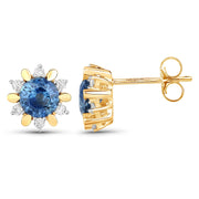 Bids.com 1.87 Carat Genuine Blue Sapphire and White Diamond 14K Yellow Gold Earrings Earrings White Smoke
