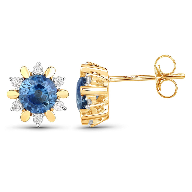 Bids.com 1.87 Carat Genuine Blue Sapphire and White Diamond 14K Yellow Gold Earrings Earrings White Smoke