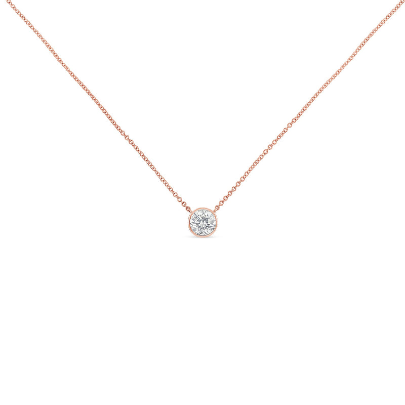 Bids.com 10K Rose Gold 1/5 Carat Round Brilliant-Cut Diamond Modern Bezel-Set Solitaire 16"-18" Pendant Necklace (H-I Color, SI2-I1 Clarity) Necklaces White Smoke Rose.Gold / 18