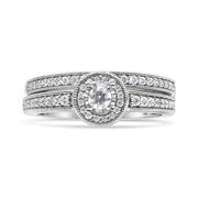 Bids.com .925 Sterling Silver 1/2 Ctw Diamond Halo and Milgrain Engagement Ring Bridal Set (I-J Color, I3 Clarity) - Ring Size 7 Rings Gray 7 / White.Sterling Silver,6 / White.Sterling Silver,8 / White.Sterling Silver,9 / White.Sterling Silver
