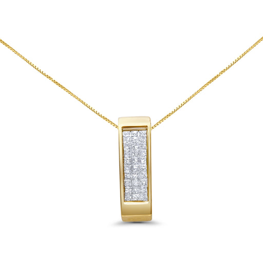 Bids.com 14K Yellow Gold 1/2 Cttw Invisible Set Princess Cut Diamond Vertical Bar Block Pendant 18" Necklace (H-I Color, SI2-I1 Clarity) Necklaces White Smoke Yellow.Gold / 18,White.Gold / 18