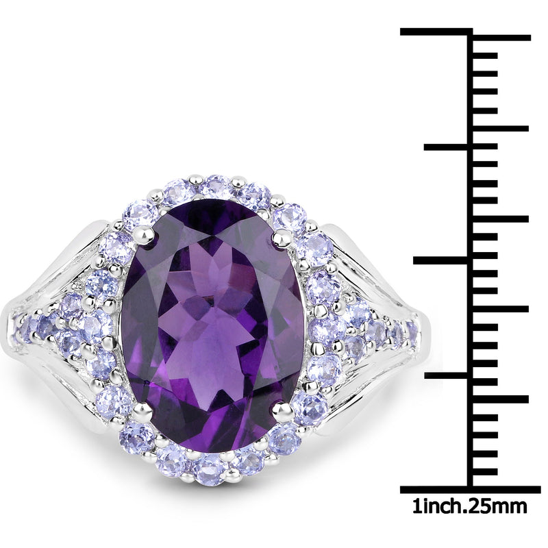 Bids.com 5.90 Carat Genuine Amethyst and Tanzanite .925 Sterling Silver Ring Rings White Smoke size 7.00,size 8.00,size 10.00,size 6.00,size 9.00
