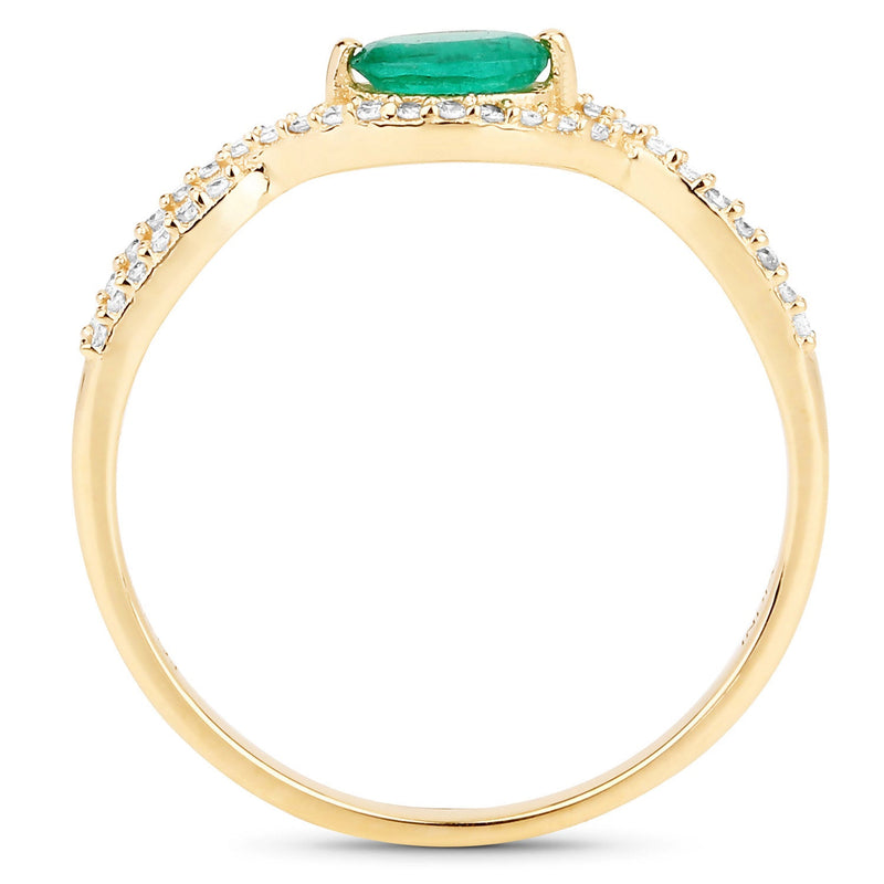 Bids.com 0.32 Carat Genuine Zambian Emerald and White Diamond 14K Yellow Gold Ring Rings White Smoke size 7.00,size 6.00,size 8.00,size 5.00,size 9.00