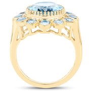 Bids.com 14K Yellow Gold Plated 6.59 Carat Genuine Blue Topaz .925 Sterling Silver Ring Rings White Smoke size 7.00,size 6.00,size 8.00,size 9.00