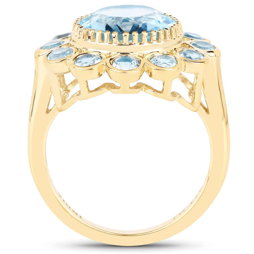 Bids.com 14K Yellow Gold Plated 6.59 Carat Genuine Blue Topaz .925 Sterling Silver Ring Rings White Smoke size 7.00,size 6.00,size 8.00,size 9.00