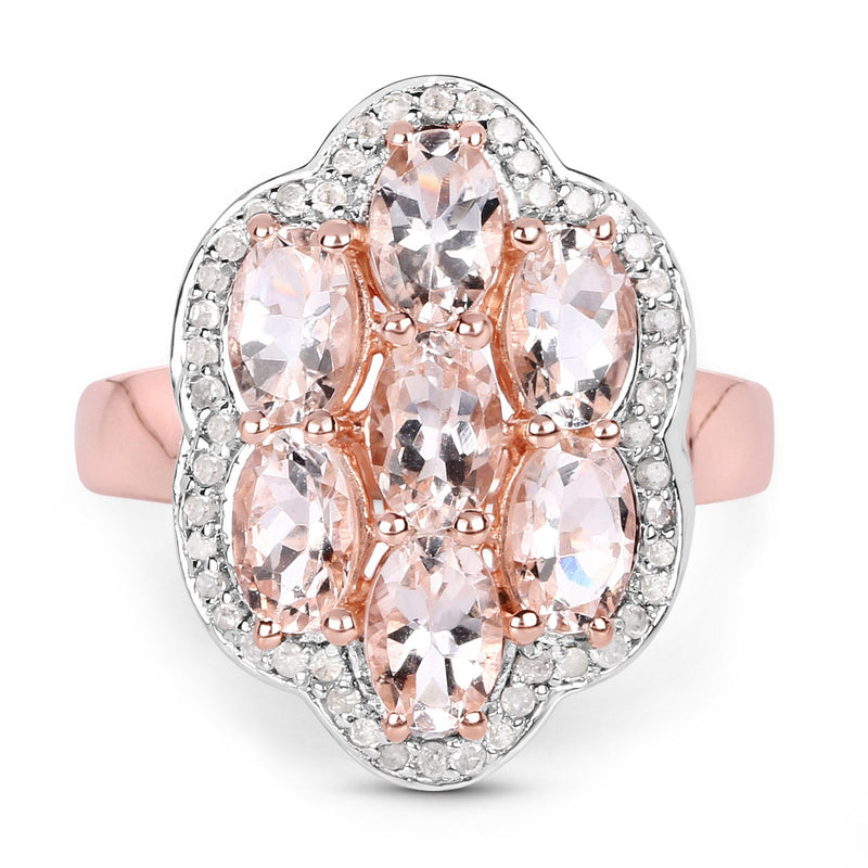 Bids.com 3.06 Carat Genuine Morganite and White Diamond .925 Sterling Silver Ring Rings White Smoke size 7.50,size 5.00,size 6.00,size 7.00,size 8.00,size 9.00