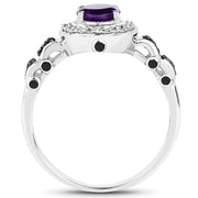 Bids.com 1.02 Carat Genuine Amethyst, Black Diamond & White Diamond .925 Sterling Silver Ring Rings White Smoke size 6.00,size 7.00,size 8.00,size 9.00,size 5.00,size 10.00