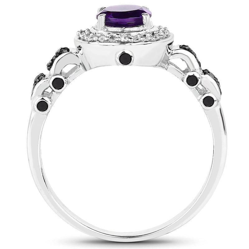 Bids.com 1.02 Carat Genuine Amethyst, Black Diamond & White Diamond .925 Sterling Silver Ring Rings White Smoke size 6.00,size 7.00,size 8.00,size 9.00,size 5.00,size 10.00