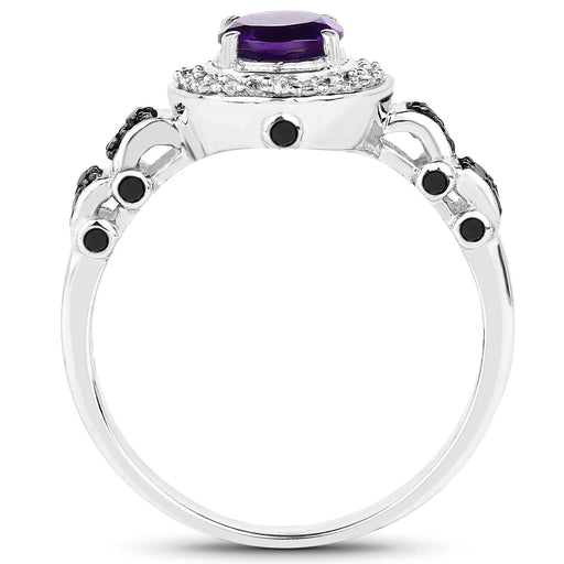 Bids.com 1.02 Carat Genuine Amethyst, Black Diamond & White Diamond .925 Sterling Silver Ring Rings White Smoke size 6.00,size 7.00,size 8.00,size 9.00,size 5.00,size 10.00