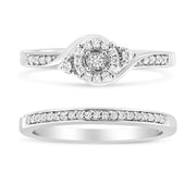 Bids.com .925 Sterling Silver 1/4 Cttw Diamond Halo and Swirl Engagement Ring and Wedding Band Set (I-J Color, I3 Clarity)- Ring Size 7 Rings White Smoke 7 / White.Sterling Silver,6 / White.Sterling Silver,8 / White.Sterling Silver,5 / White.Sterling Silver,9 / White.Sterling Silver