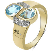 Bids.com 14K Yellow Gold Plated 1.86 Carat Genuine Blue Topaz, White Topaz & White Diamond .925 Sterling Silver Ring Rings White Smoke size 8.00,size 6.00,size 7.00,size 9.00