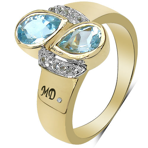 Bids.com 14K Yellow Gold Plated 1.86 Carat Genuine Blue Topaz, White Topaz & White Diamond .925 Sterling Silver Ring Rings White Smoke size 8.00,size 6.00,size 7.00,size 9.00