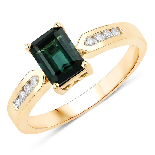 Bids.com 1.19 Carat Genuine Green Tourmaline and White Diamond 14K Yellow Gold Ring Rings White Smoke size 6.00,size 7.00,size 8.00,size 9.00