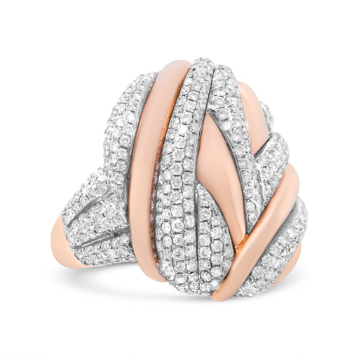 Bids.com 18K Rose and White Gold 1 7/8 Cttw Diamond and Gold Textured Dome Cocktail Ring (F-G Color, VS1-VS2 Clarity) - Size 6.5 Rings White Smoke 6.5 / WhiteRose.Gold