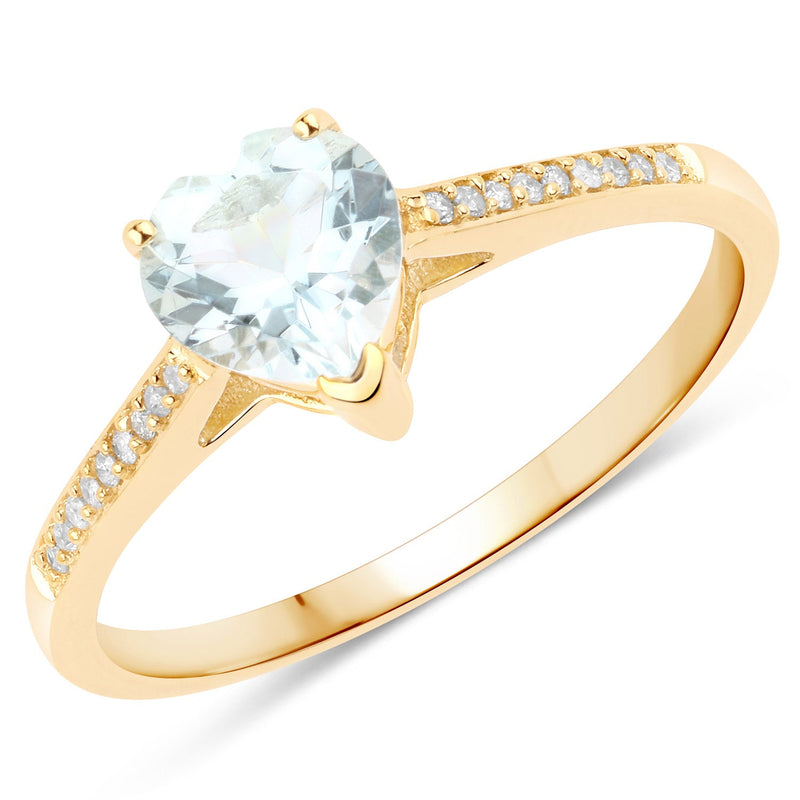 Bids.com 0.65 Carat Genuine Aquamarine and White Diamond 14K Yellow Gold Ring Rings White Smoke size 5.00,size 6.00,size 7.00,size 8.00,size 9.00