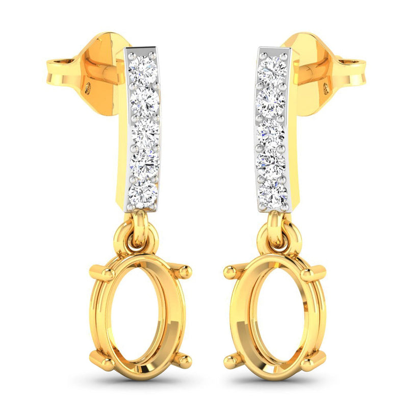 Bids.com 0.14 Carat Genuine White Diamond 14K Yellow Gold Semi Mount Earrings - holds 7x5mm Oval Gemstones Earrings White Smoke
