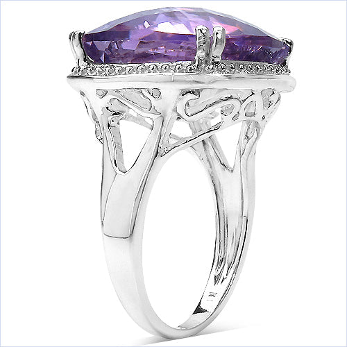Bids.com 11.93 Carat Genuine Amethyst .925 Sterling Silver Ring Rings White Smoke size 6.00,size 7.00,size 8.00,size 9.00