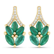 Bids.com 0.91 Carat Genuine Zambian Emerald and White Diamond 14K Yellow Gold Earrings Earrings White Smoke