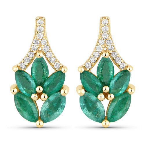 Bids.com 0.91 Carat Genuine Zambian Emerald and White Diamond 14K Yellow Gold Earrings Earrings White Smoke