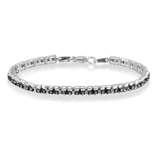 Bids.com Black Rhodium over .925 Sterling Silver 1.0 Cttw Rose Cut Diamond Double-Link 7" Tennis Bracelet (Blue Color, I1-I2 Clarity) Bracelets White Smoke White.Sterling Silver / 7