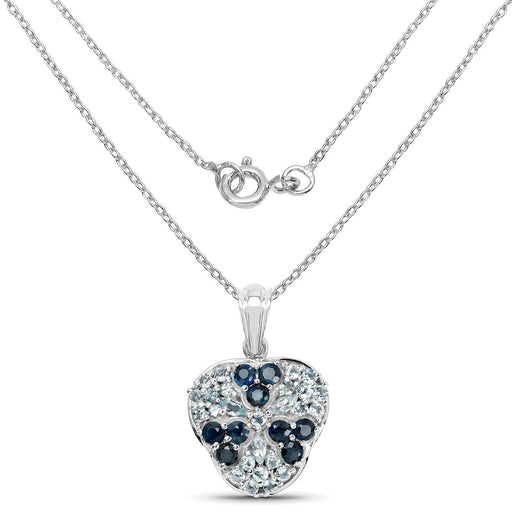 Bids.com 2.73 Carat Genuine Blue Sapphire and Aquamarine .925 Sterling Silver Pendant Pendants White Smoke