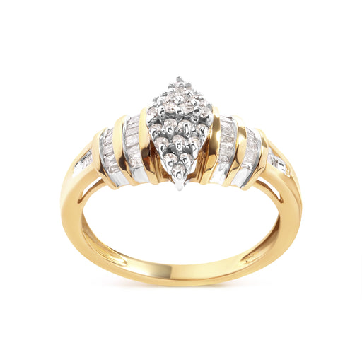 Bids.com 10K Yellow Gold 1/2 Cttw Diamond Pear Shaped Head and Multi Row Channel Set  Shank Ring (H-I Color, SI2-I1 Clarity) - Ring Size 7 Rings White Smoke 7 / Yellow.Gold