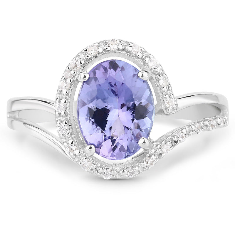 Bids.com 1.82 Carat Genuine Tanzanite and White Zircon .925 Sterling Silver Ring Rings White Smoke size 6.50,size 5.00,size 6.00,size 7.00,size 8.00,size 9.00