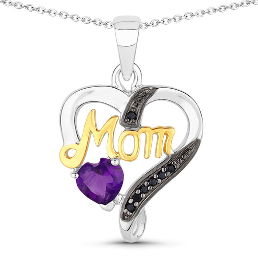 Bids.com 0.48 Carat Genuine Amethyst and Black Spinel .925 Sterling Silver Pendant Pendants White Smoke size 18.00